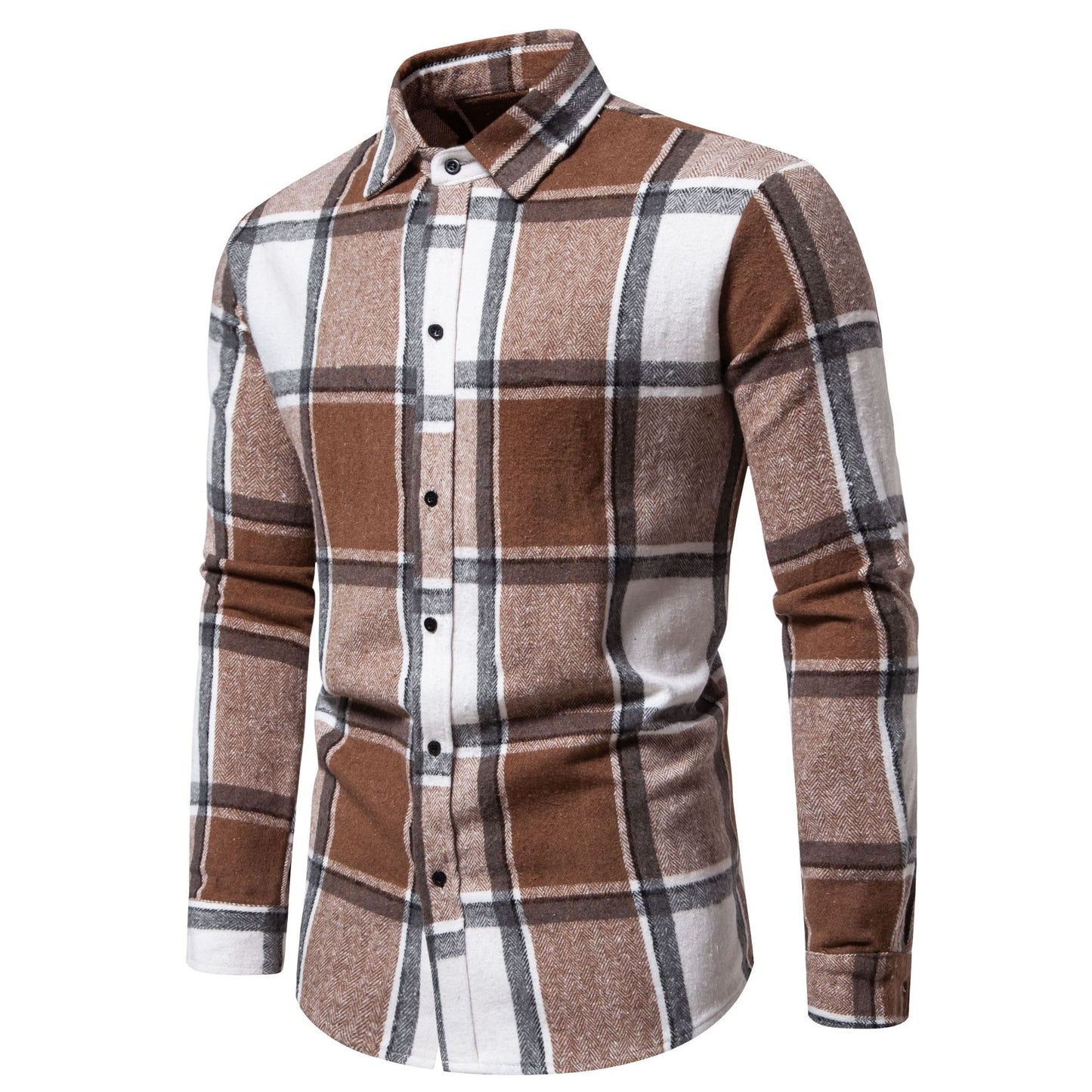 Camisa de manga larga informal holgada a cuadros para hombre