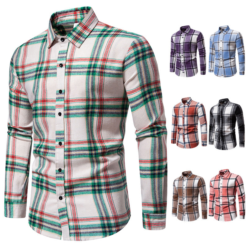 Camisa de manga larga informal holgada a cuadros para hombre