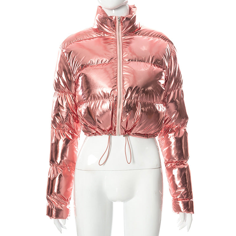 Chaqueta acolchada de algodón con abrigo de pan de superficie brillante a la moda para mujer