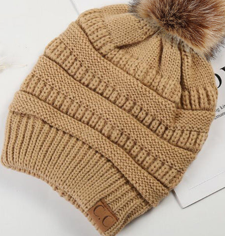 Warm Hat Thickening Not Fleece-lined Knitting Plus Fur Ball