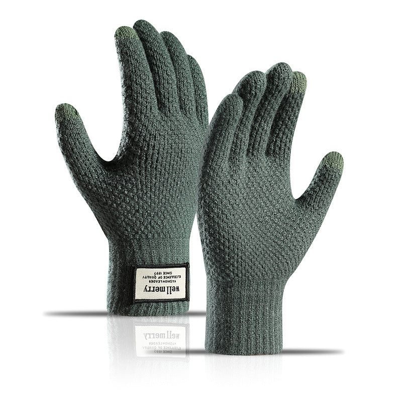 Guantes de pantalla táctil de lana cálida de jacquard grueso acolchados de terciopelo a la moda para hombre