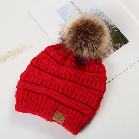 Warm Hat Thickening Not Fleece-lined Knitting Plus Fur Ball