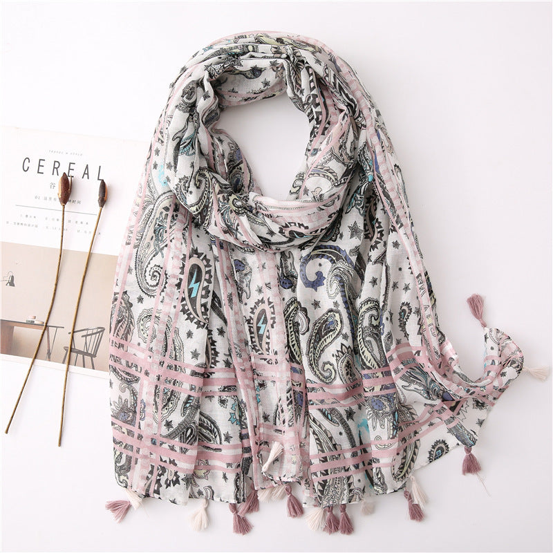 Japanese Style Artistic Fresh Cotton And Linen Scarf Retro Patchwork Bohemian Cashew Print