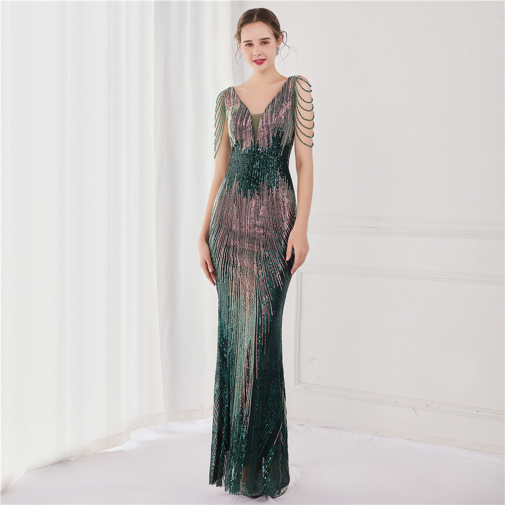 Women's Fashion Elegant Sequins Fishtail Formal Dress