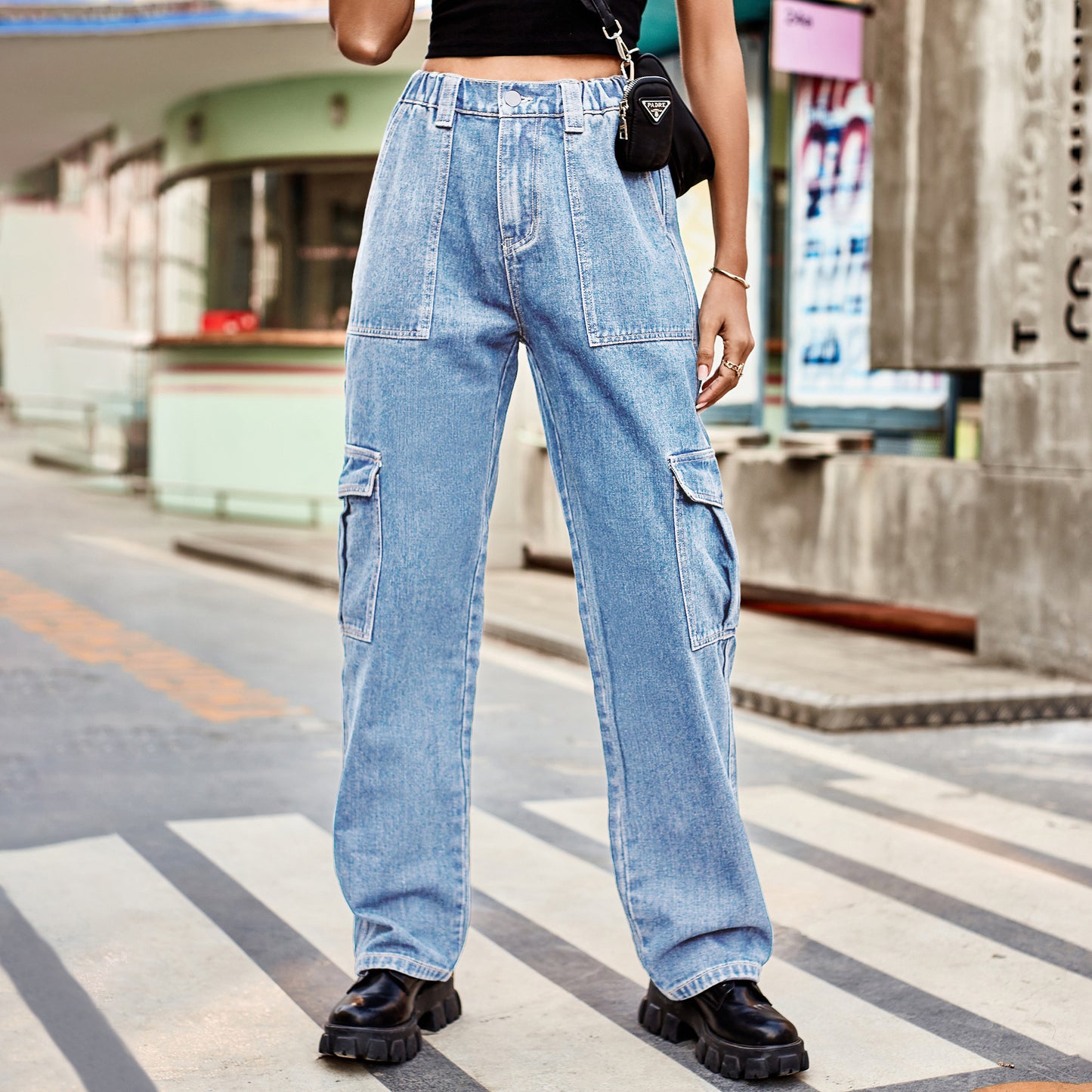 Denim Semi-elastic Design Personality All-match Female