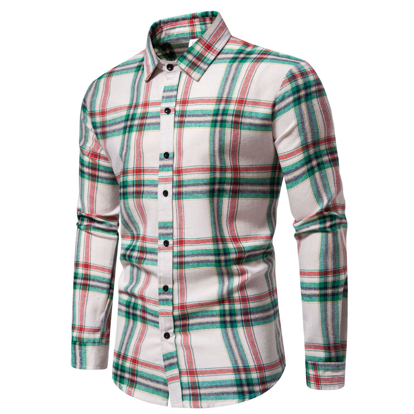 Camisa de manga larga informal holgada a cuadros para hombre