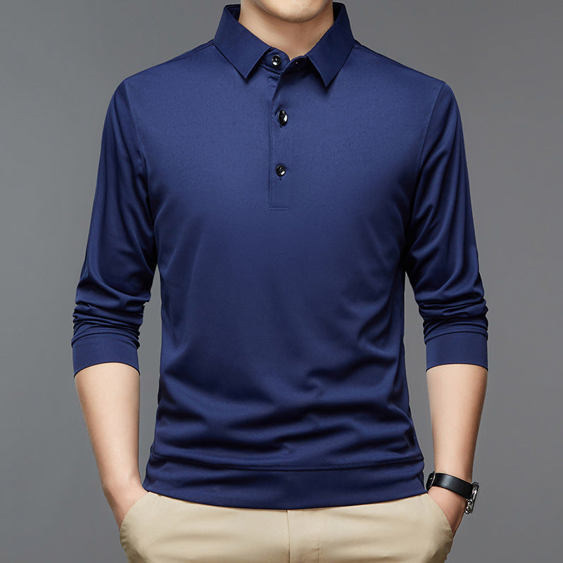 Camiseta de manga larga transpirable con cuello polo informal a la moda para hombre