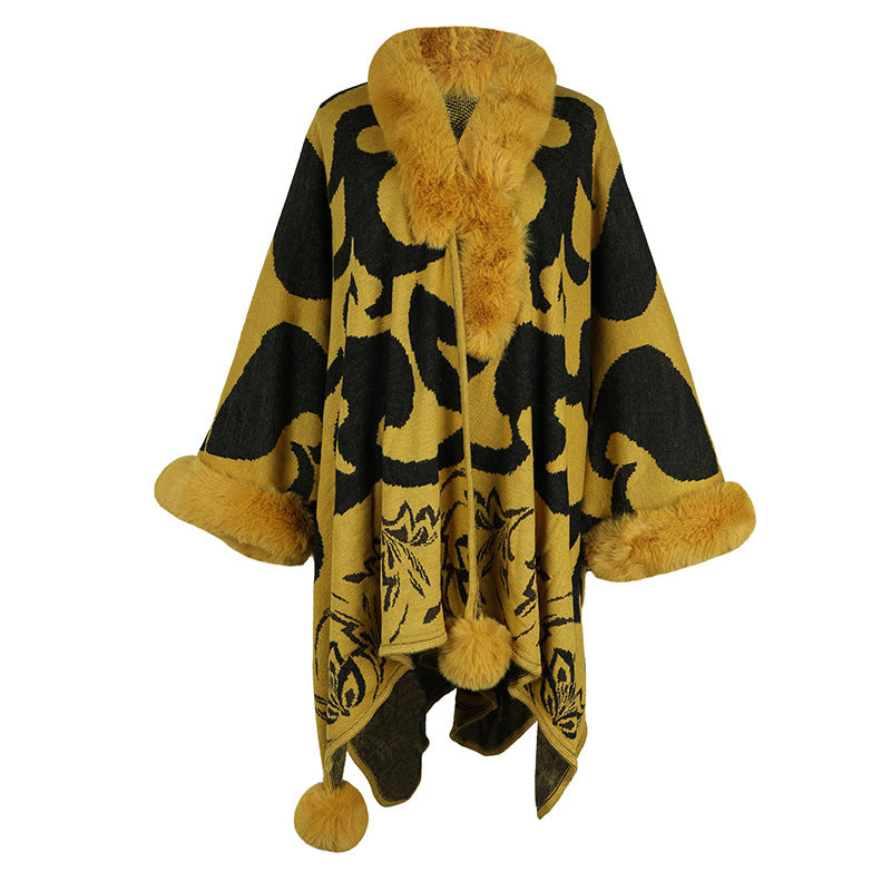 Women's Fur Collar Thickened Warm Shawl