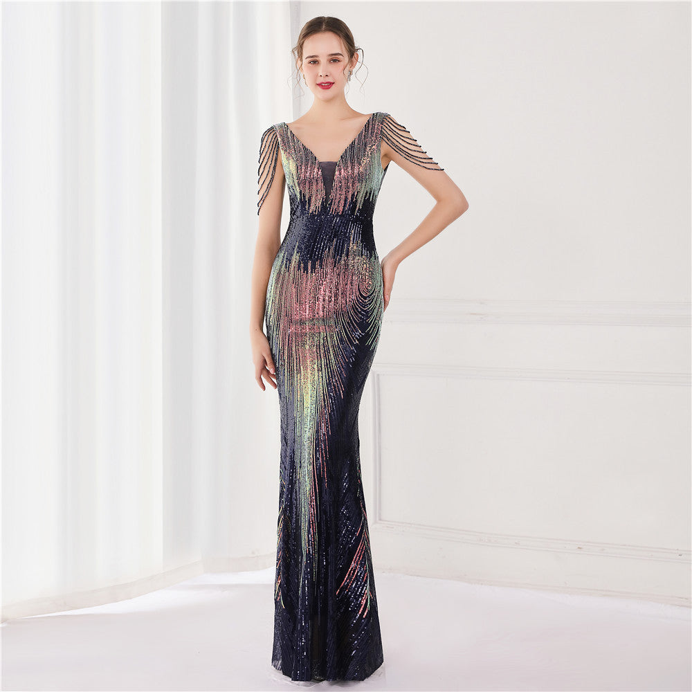 Women's Fashion Elegant Sequins Fishtail Formal Dress