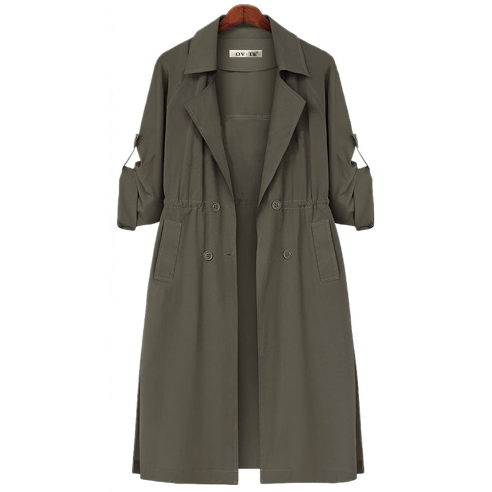 Women's Loose And Simple Waist Mid-length Trench Coat