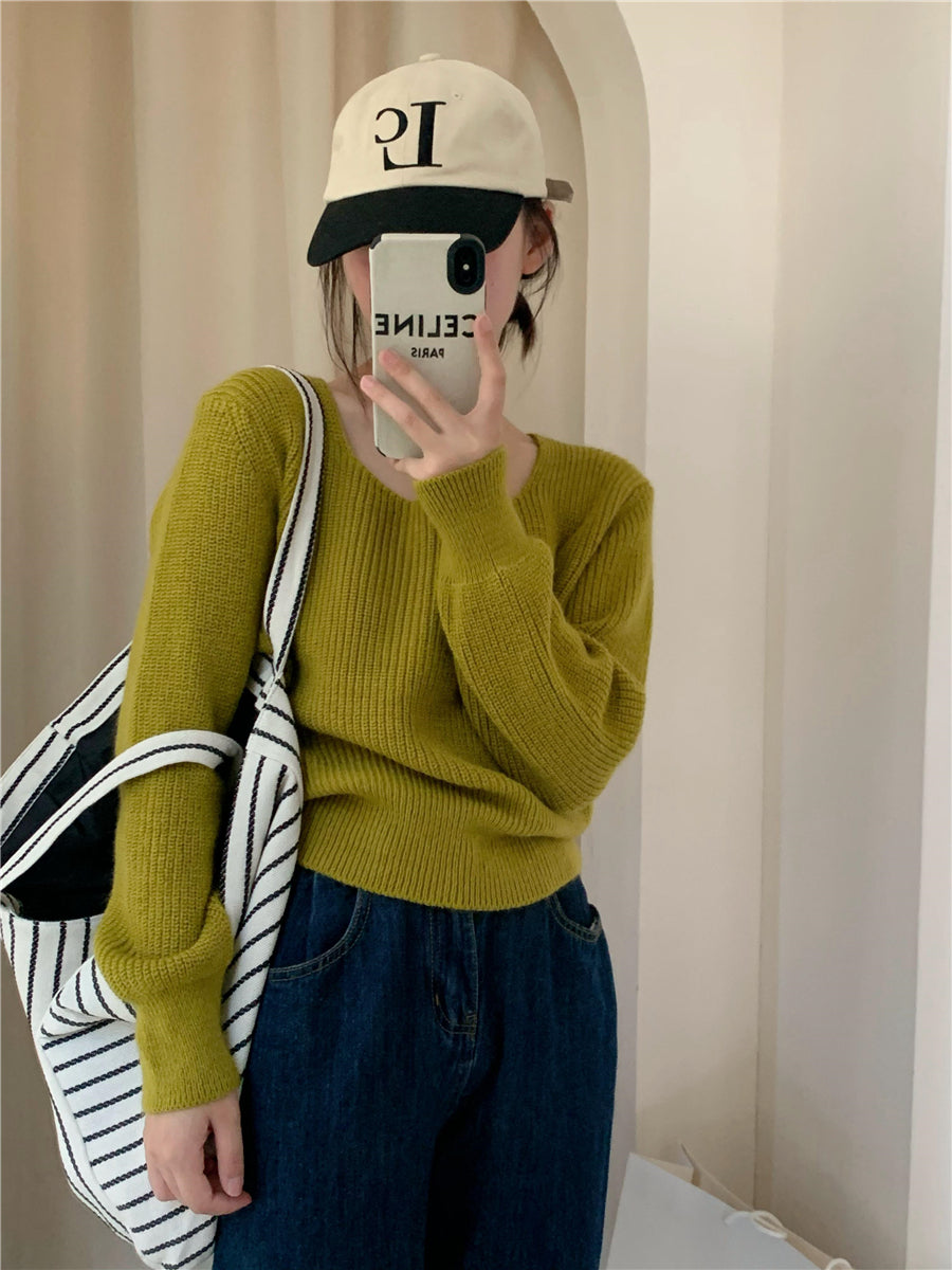 Fashion Solid Color Knitted Sweater With Foreign Style Inside The Woman