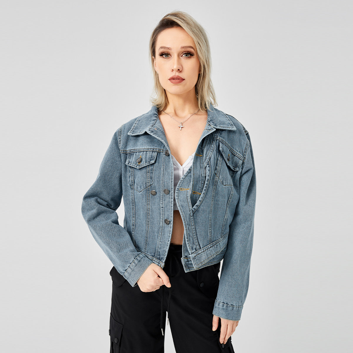 Chaqueta vaquera de manga larga diseñada para mujer Top de moda