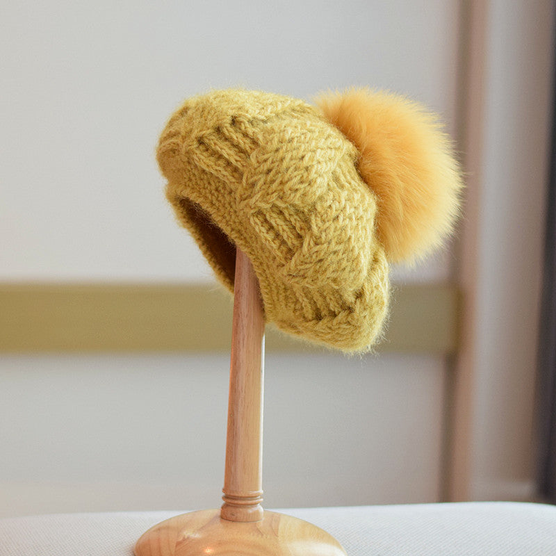 All-match Knitted Fox Velvet Woolen Cap For Women