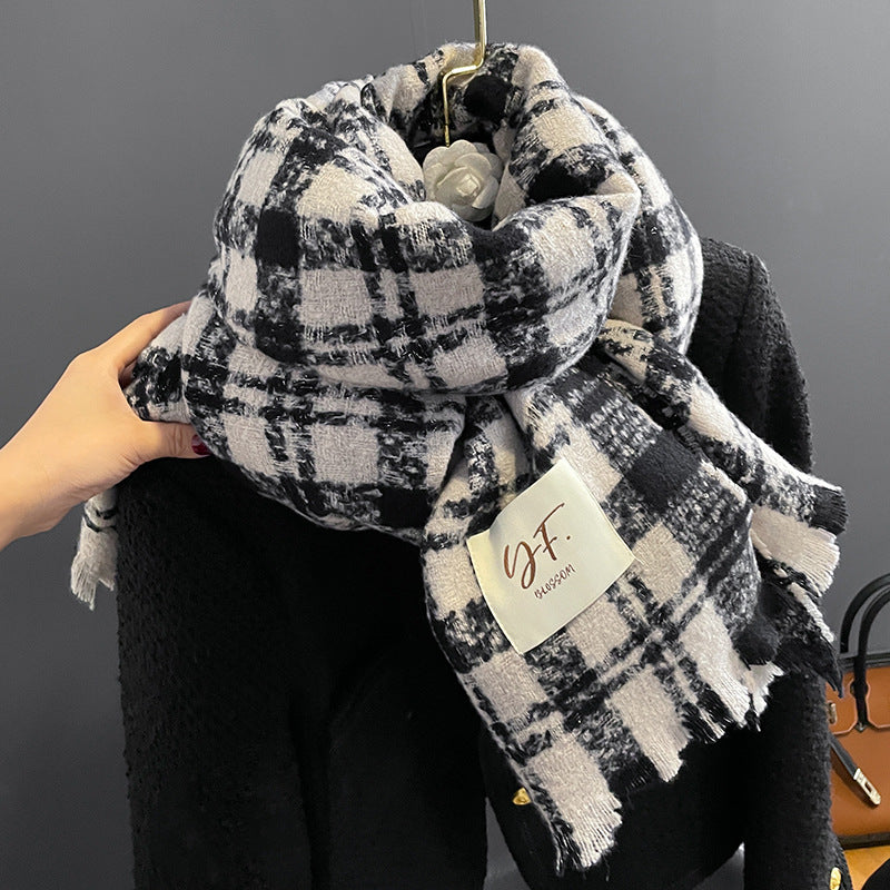 New Cashmere Scarf Women's Check Thickened