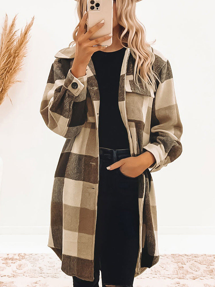 Loose Button Pocket Long Sleeve Coat Long And Simple All-match Jacket