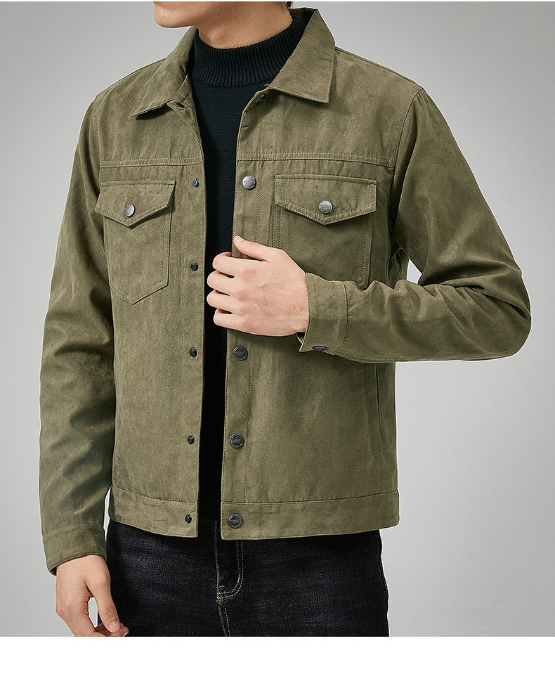 Men's Casual Suede Brushed Fabric Youth Fashion British Style Jacket