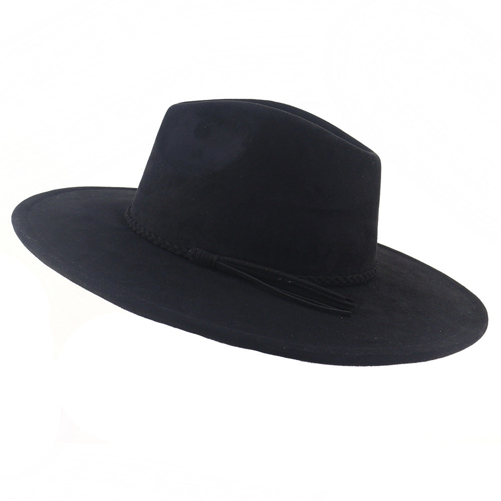 Sombrero Jazz de mujer con ala de ante color melocotón y borlas de 10 cm