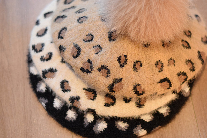 Sombrero de leopardo todo fósforo de lana estilo visón retro Moda