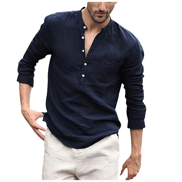 Camisa blanca vintage para hombre Camisas de lino con botones