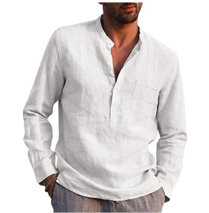 Camisa blanca vintage para hombre Camisas de lino con botones