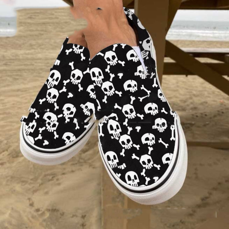 Zapatos planos de lona estampados informales con calavera de calabaza de Halloween