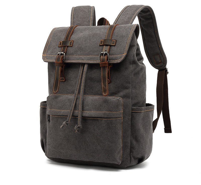 Men's Backpack Vintage Crazy Horse Leather Outdoor Travel Canvas Bag