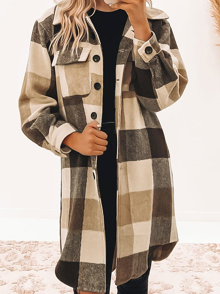 Loose Button Pocket Long Sleeve Coat Long And Simple All-match Jacket