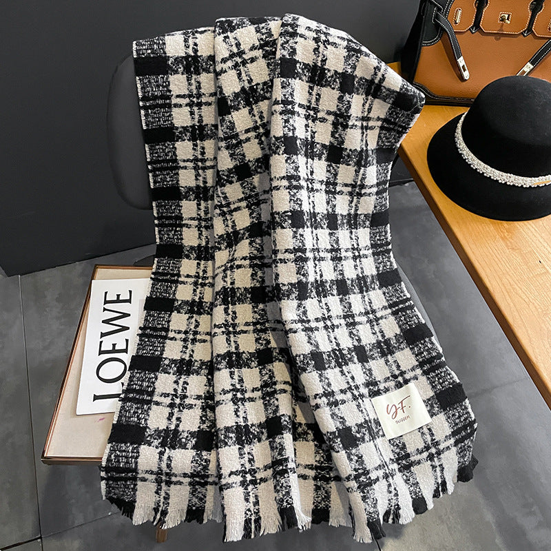 New Cashmere Scarf Women's Check Thickened