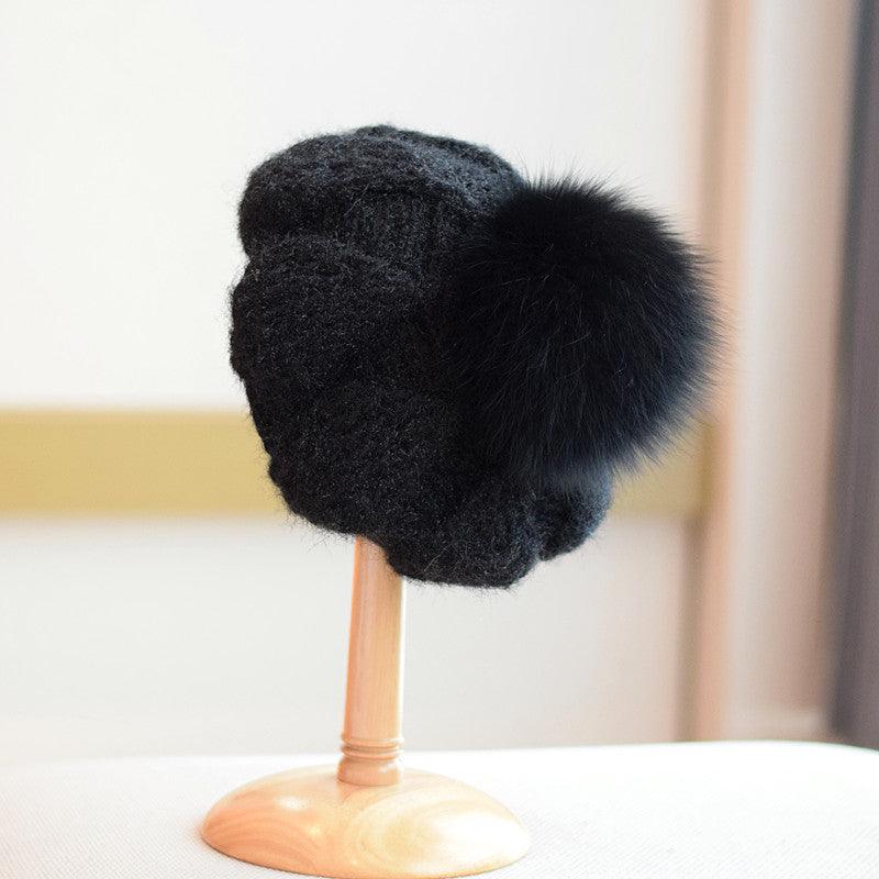 All-match Knitted Fox Velvet Woolen Cap For Women