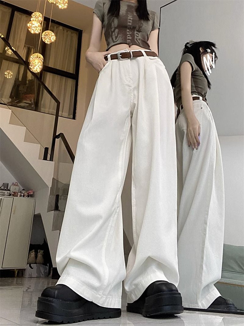 High Waist Loose And Slimming Khaki Wide Leg Jeans