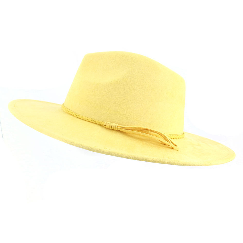 Sombrero Jazz de mujer con ala de ante color melocotón y borlas de 10 cm