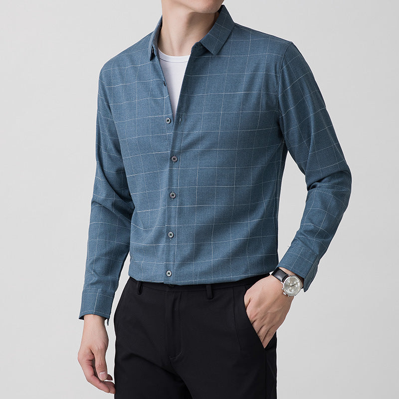 Otoño nuevo estilo camisa a cuadros hombres cuello cuadrado