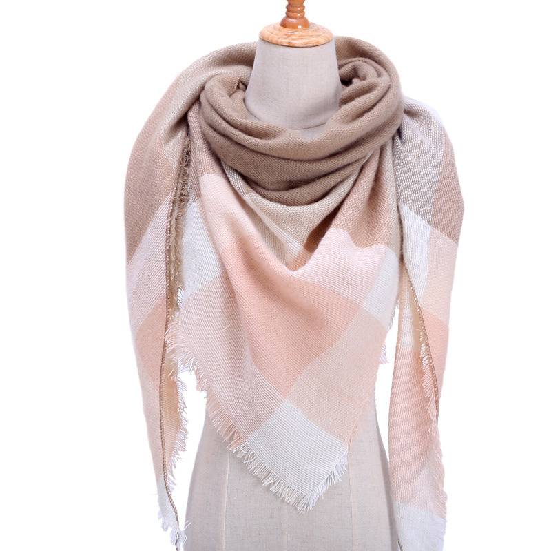 Autumn And Winter Artificial Cashmere Scarf High Density Triangular Binder Couple Plaid Scarf Warm Shawl