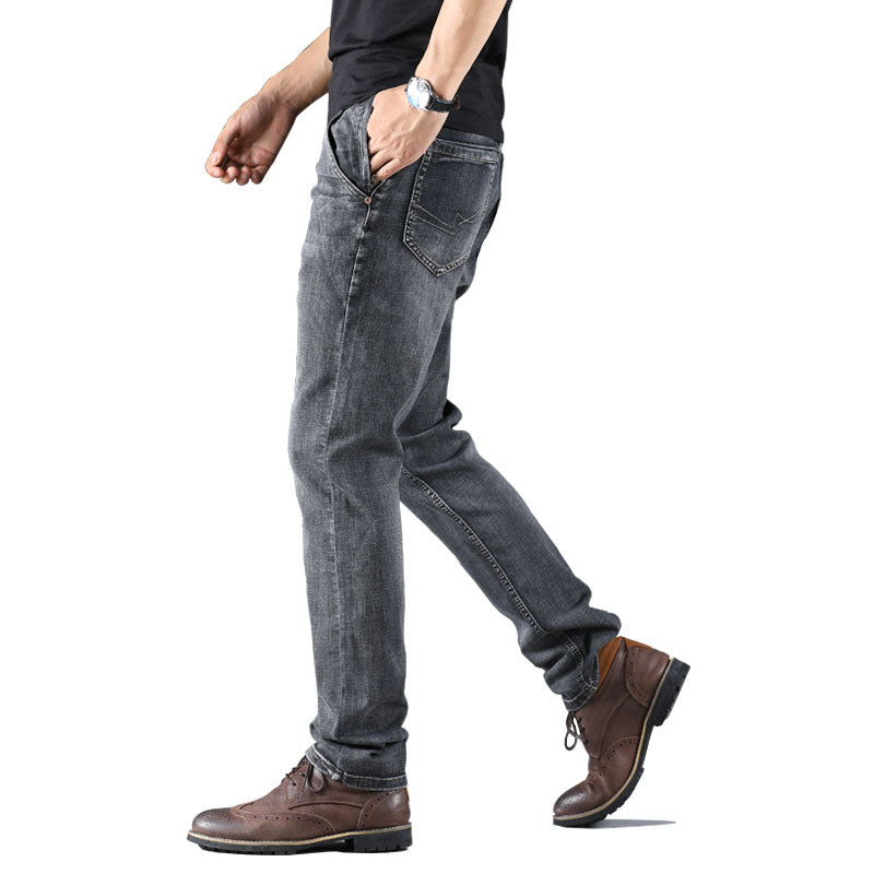 Jeans Gris Ahumado Recto Suelto Para Hombre