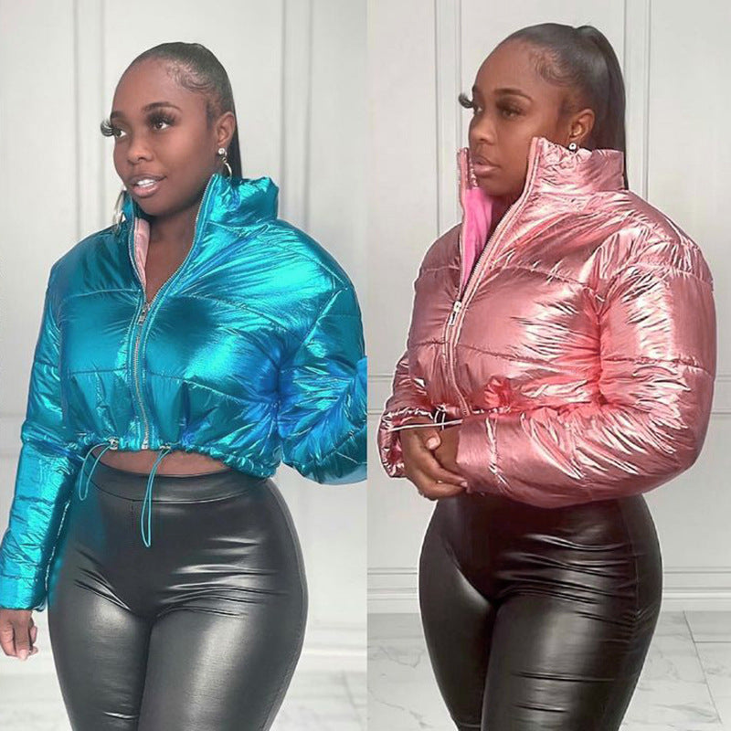 Chaqueta acolchada de algodón con abrigo de pan de superficie brillante a la moda para mujer