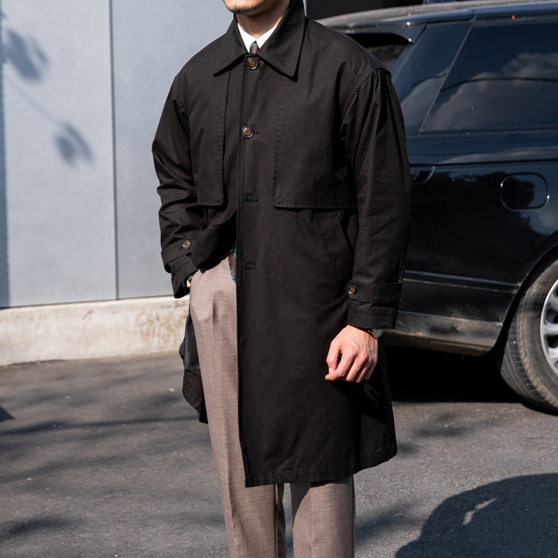 Vintage Cotton Long Trench Coat Lapel Men's Coat