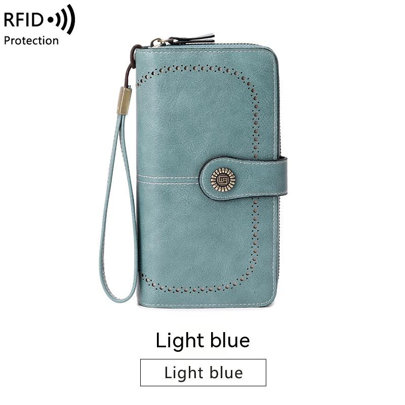 Cartera antimagnética RFID Bolso de gran capacidad para mujer con cremallera larga