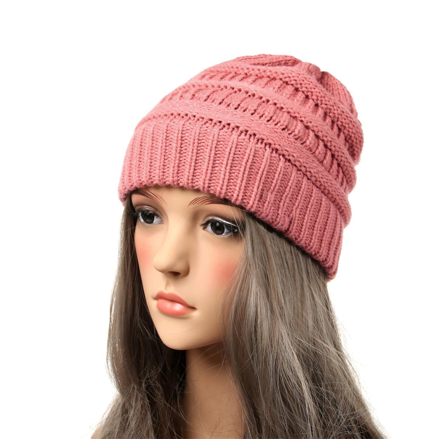 Gorro de punto cálido para mujer transfronterizo Gorra de color sólido simple