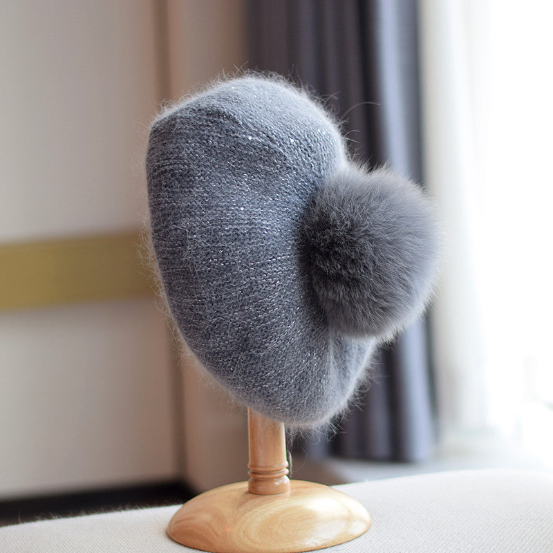 Rabbit Hair Knitted Sequin Beret