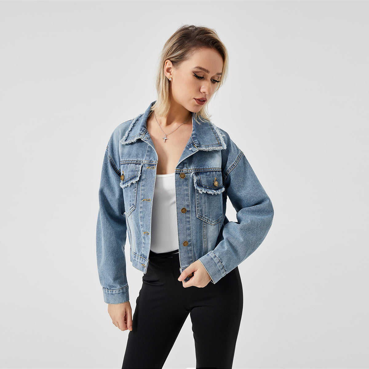 Chaqueta vaquera de manga larga para mujer Top de moda