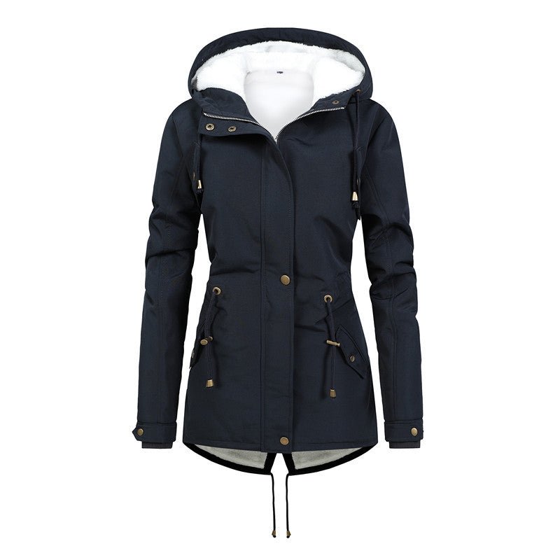 Commuter Cotton Zipper Coat With Fur Collar Print Loose Temperament