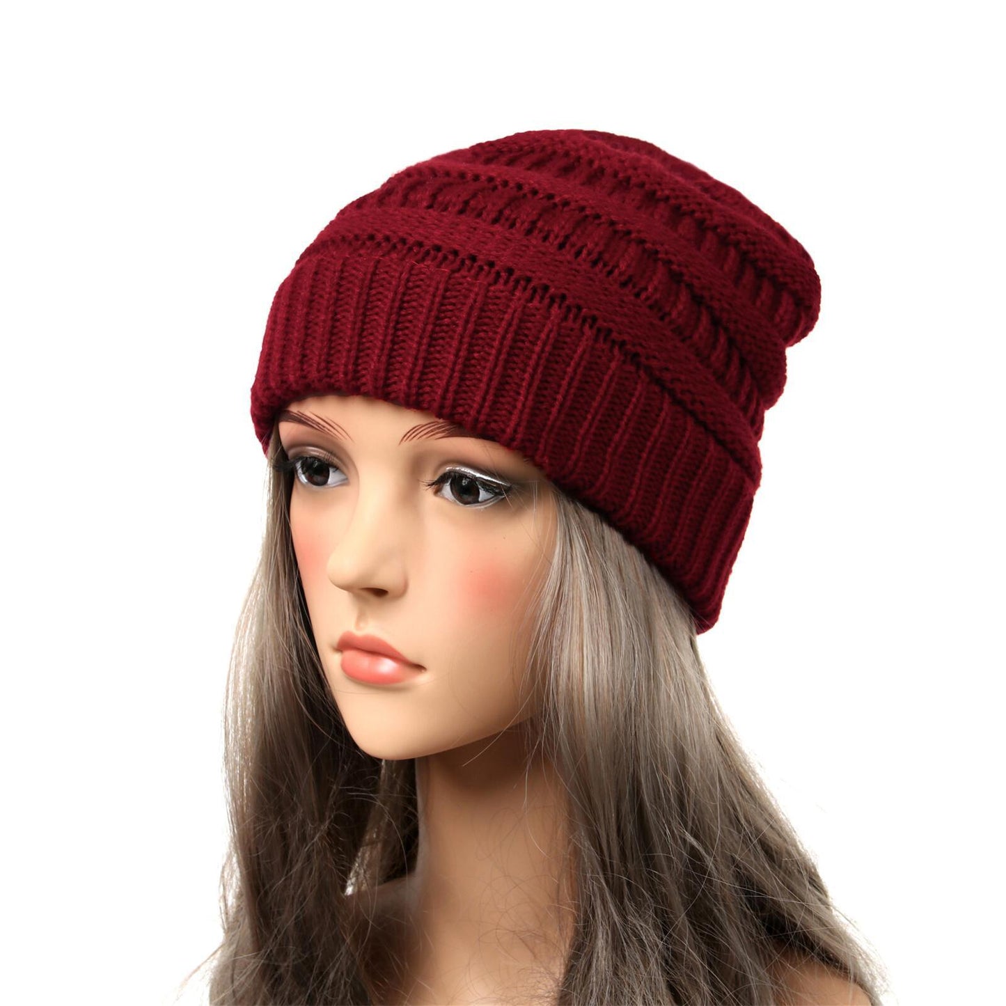 Gorro de punto cálido para mujer transfronterizo Gorra de color sólido simple