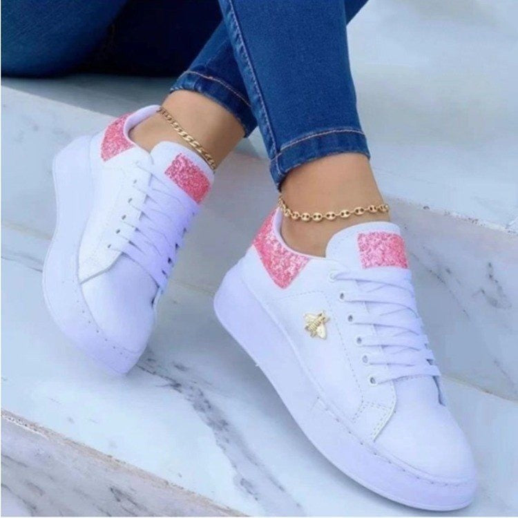 Zapatillas de deporte con plataforma Zapatos casuales bajos blancos con cordones