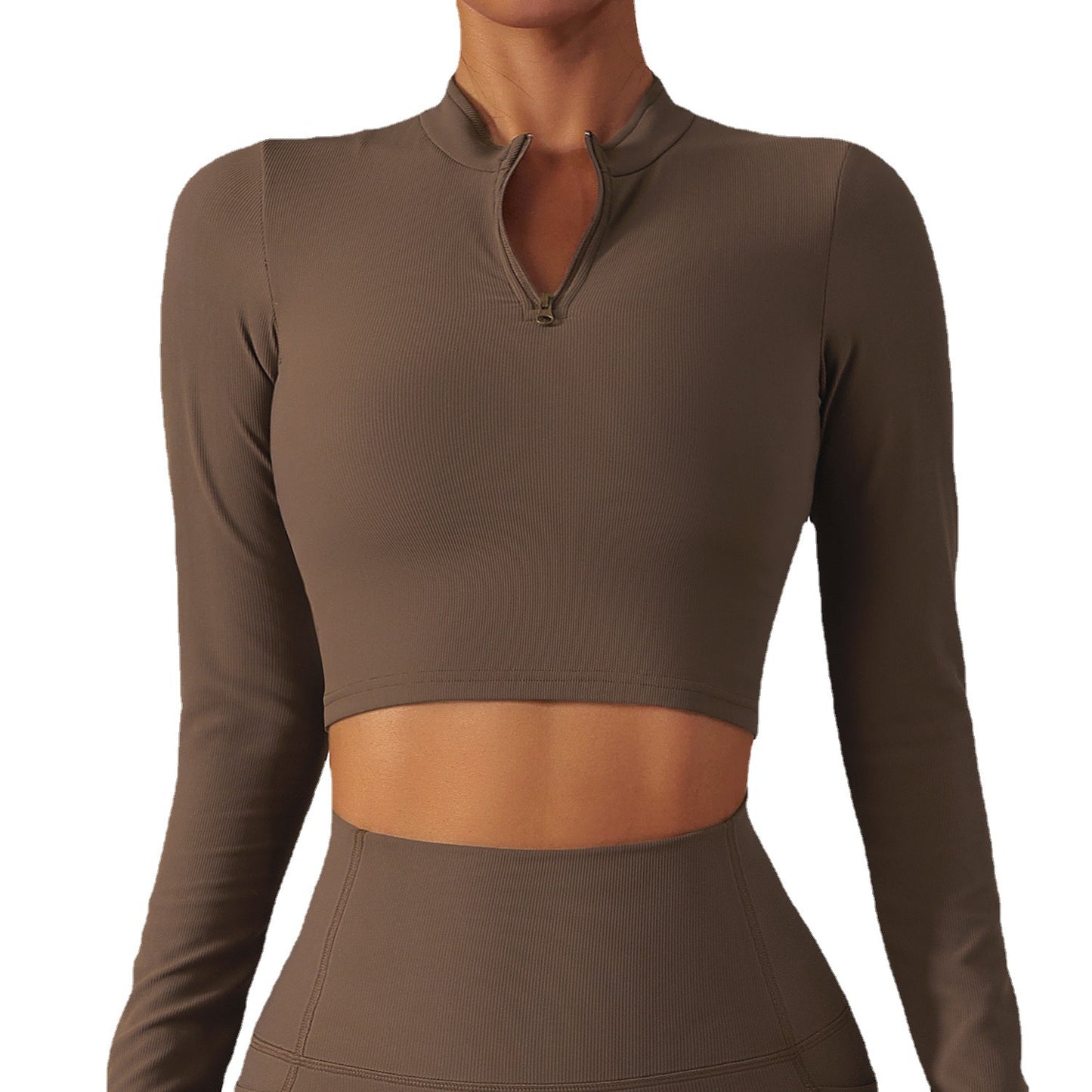 Tops de secado rápido para mujer, ropa de yoga de manga larga con cremallera y cuello alto