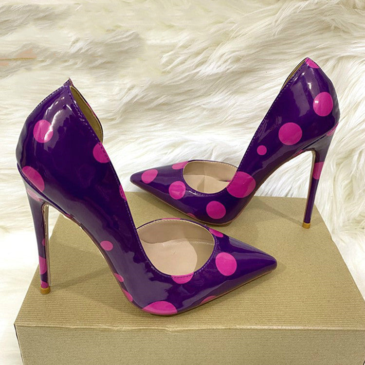 Polka Dot Side Hollow Pointed Thin Heel High Heels