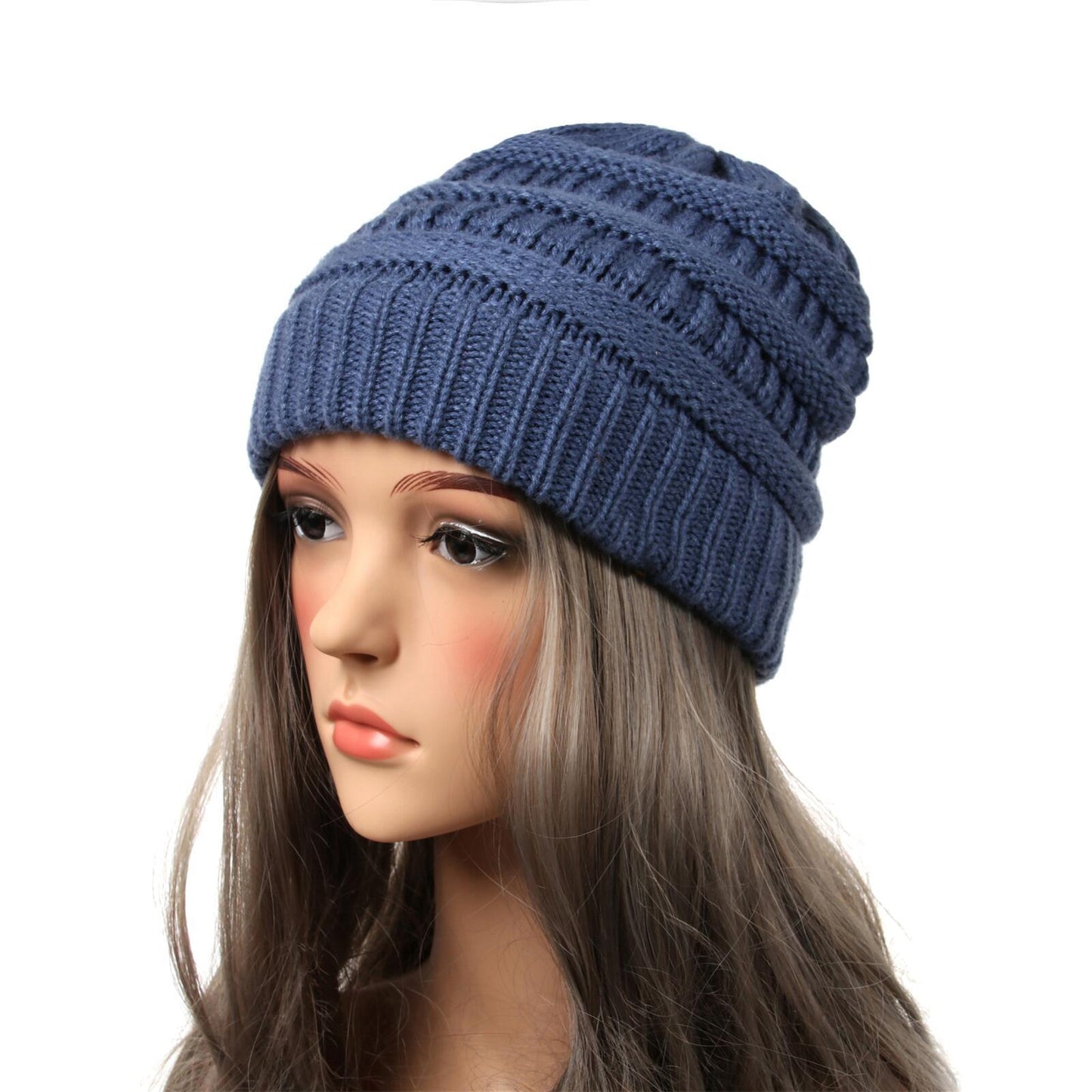 Gorro de punto cálido para mujer transfronterizo Gorra de color sólido simple