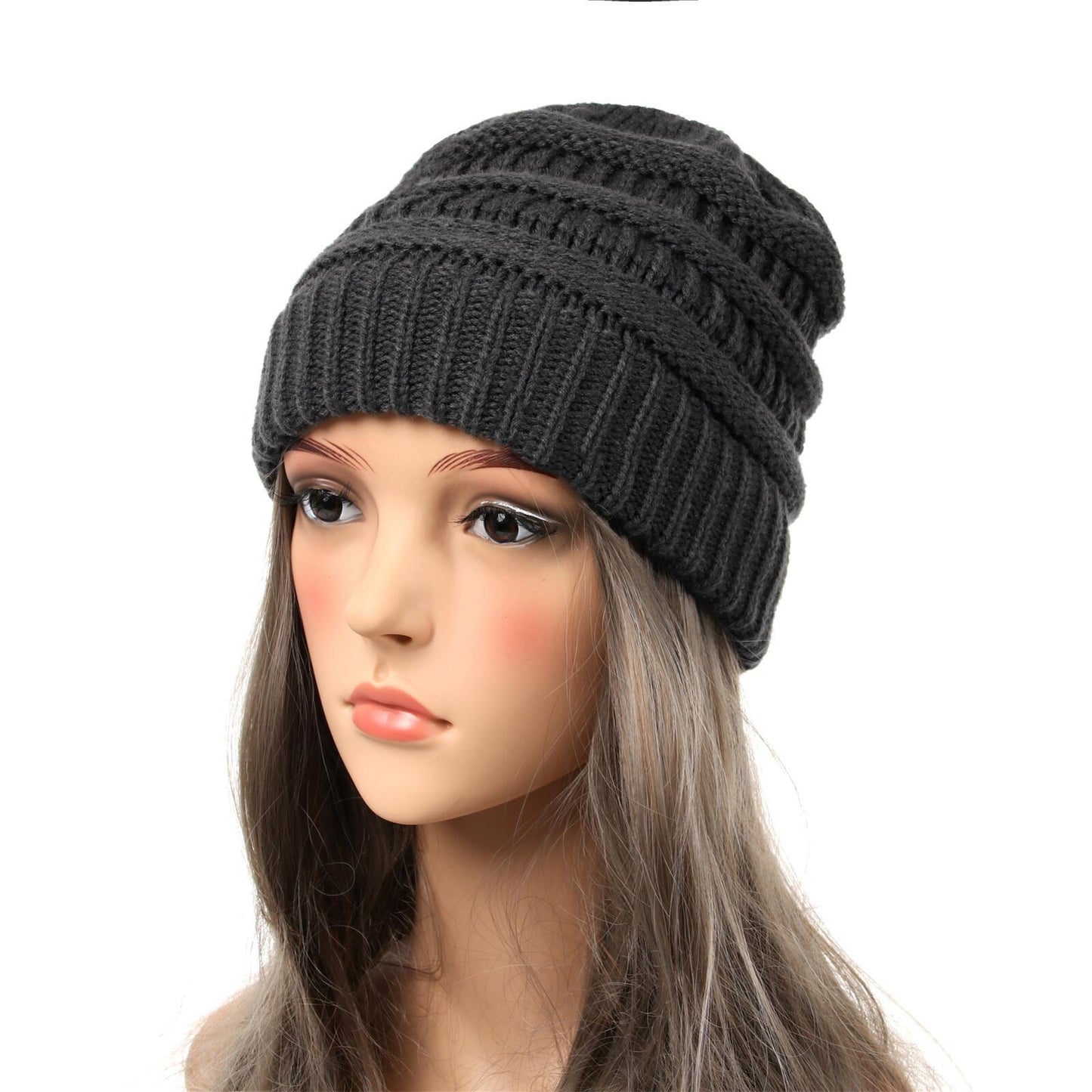 Gorro de punto cálido para mujer transfronterizo Gorra de color sólido simple