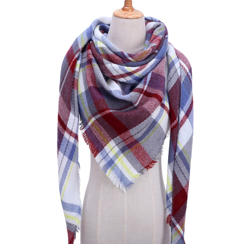 Autumn And Winter Artificial Cashmere Scarf High Density Triangular Binder Couple Plaid Scarf Warm Shawl