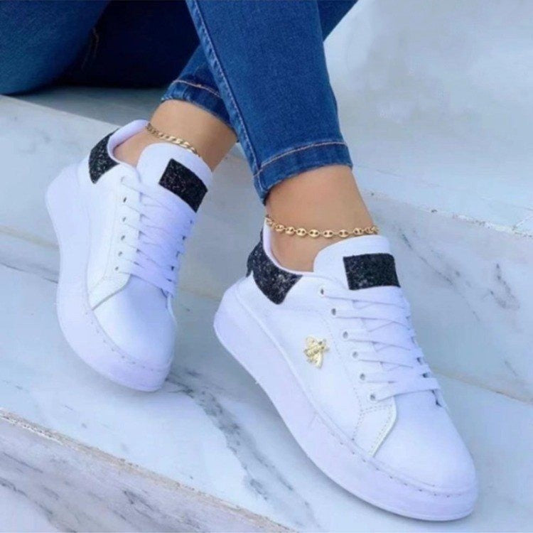 Zapatillas de deporte con plataforma Zapatos casuales bajos blancos con cordones