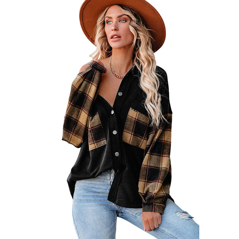 Plaid Stitching Long Sleeves Top